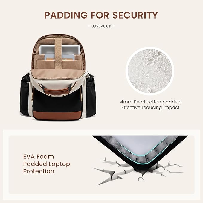 LOVEVOOK Laptop Backpack for Women with Pouch Pocket for Large Capacity Cup,18 Inch Teacher Nurse College Work Backpack Purse,Waterproof Laptop Bag Computer Back Pack for Travel, Khaki-Coffee-Black