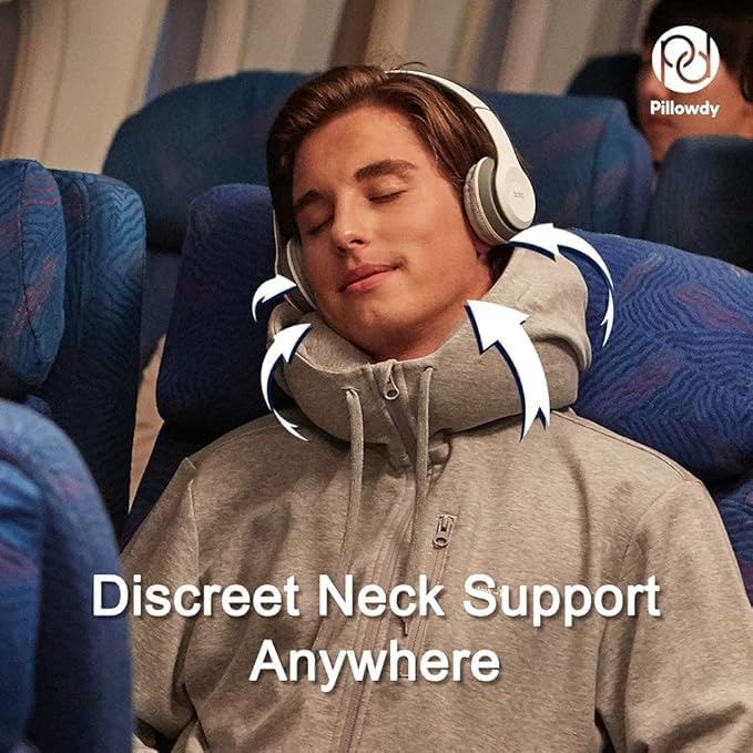 Pillowdy Full Zip Hoodie – Inflatable Built-in Travel Pillow – Comfortable Rest On-The-Go – Perfect for Airplane and Trips