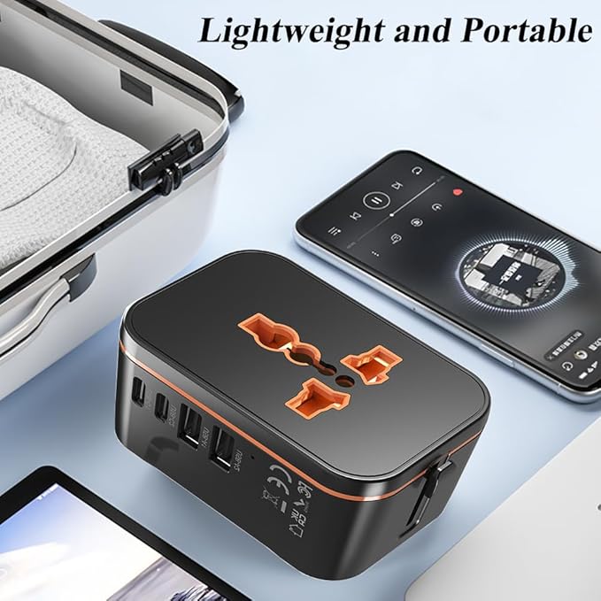 Universal Travel Power Adapter, 20W PD Fast Charging Adapter, International Travel Plug Converter with 2 USB A&C Ports, All-in-One Plug Converter for EU/UK/USA/AU, Ideal for Traveler, Business