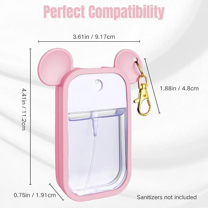 Mouse Design Silicone Case Compatible with Touchland Hand Sanitizer Spray 1 fl oz, Silicone Protective Case Holder with Keychain for Power Mist and Glow Mist, Pink