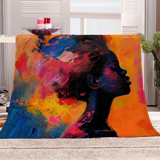 African Blanket Twin Size, Fleece Blanket for Couch Bed Sofa, Woman Exotic Blankets and Throws, Hippie Art Super Soft Cozy Plush Flannel Blanket, 70 x 90 in, Watercolor Abstract