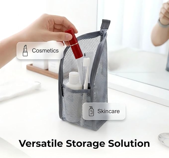 Fauppt Portable Lightweight Travel Toiletry Bag Standing Toiletry Bag,2026 EVA Mesh Cosmetic Waterproof Bag Travel Essentials (Grey*1)