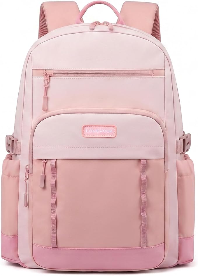 LOVEVOOK Laptop Backpack for Women with Stanley Cup Holder,17 Inch DIY Design Travel Work Backpack Computer Laptop Bag,Waterproof Nurse Teacher College Commuter Backpack Purse,Gift for Women Men,Pink