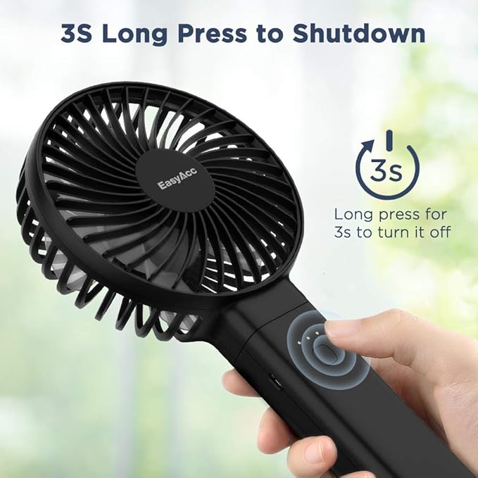 EasyAcc Handheld Fan, 5000mAh Battery Operated Portable Fan [20 Hours Quiet Powerful ] 4 Speed Power Indicator/One Touch Power Off Foldable for Travel Office Outdoor