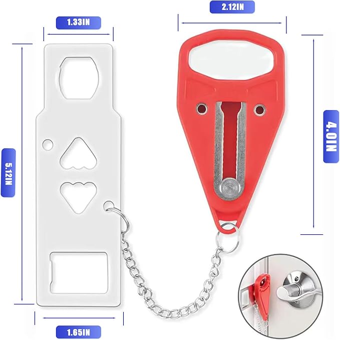 Portable Door Lock, Extra Lock for Additional Privacy and Safety in Apartment Home, Protect Family Security and Prevent Unauthorized Entry in Traveling, Home, Bedroom, Hotel, Apartment. (Red)