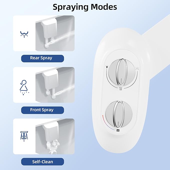 Ultra-Slim 3-in-1 Bidet Attachment for Toilet, Adjustable Warm/Cold Water & Pressure, Self-Cleaning Dual Nozzles for Posterior & Feminine Wash, Easy Install (White）