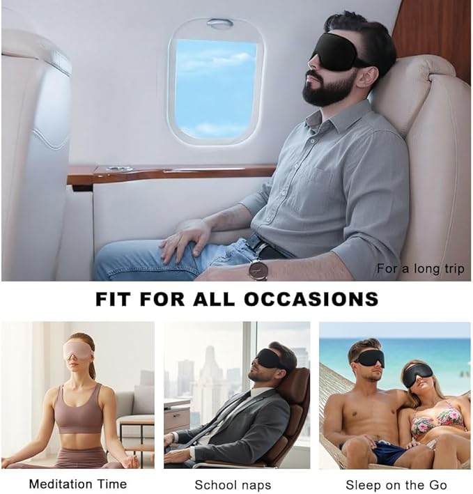 3D Sleep Mask for Side Sleepers, Blackout & Zero Pressure - Breathable Memory Foam, Adjustable Strap - for Travel, Yoga & Meditation Black