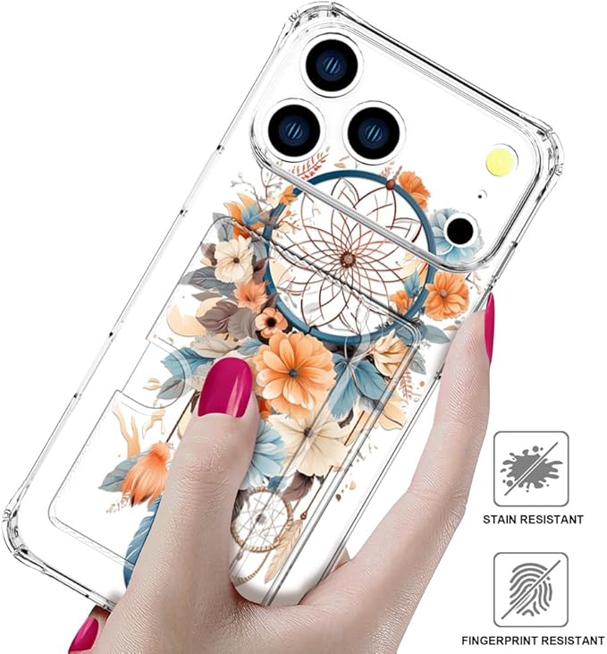 Compatible with iPhone 17 Pro Max Case Card Holder for Women Cute Design,Wallet Phone Cases Transparent Cool Kawaii Protective (Clear Dreamcatcher Dream Cather)