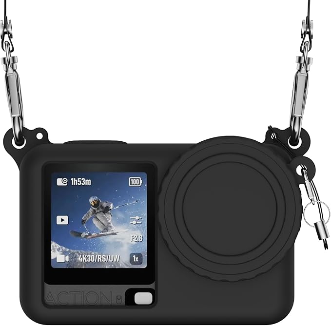 Case for DJI Osmo Action 6 with Lanyard, Soft Silicone Non-Slip Anti-Drop Wear-Proof and Washable Action Camera Protector Case Compatible with DJI Osmo Action 6 Accessories (Black)