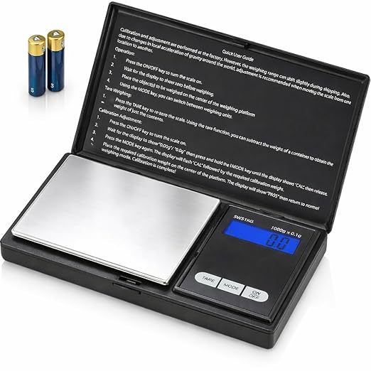 Smart Weigh Digital Pocket Scale – 1000g x 0.1g Precision – Ideal for Jewelry, Food, Herbs, and Medicine – Stainless Steel Platform with Protective Cover – Black (Battery Included)