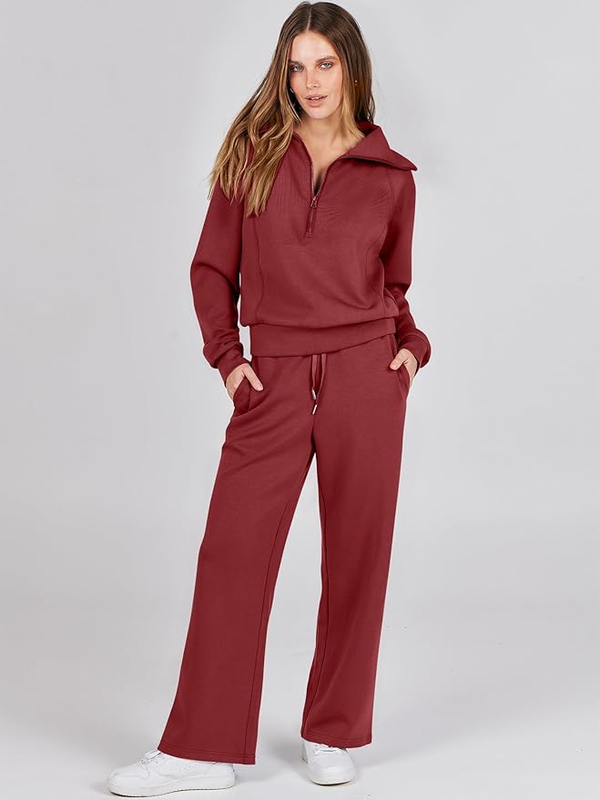 ANRABESS Women 2 Piece Outfits 2025 Fall Fashion Airport Wide Leg Pants Lounge Set Leisure Travel Vacation Clothes Sweatsuits