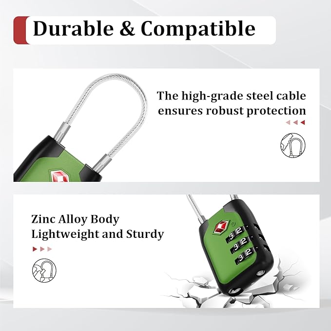 Joyway TSA Approved Luggage Lock, 3 Digit Combination Cable Lock with Alloy Body, Travel Combination Locks for Suitcases, Backpack and Golf Bag (Multicolor, 4Pack)