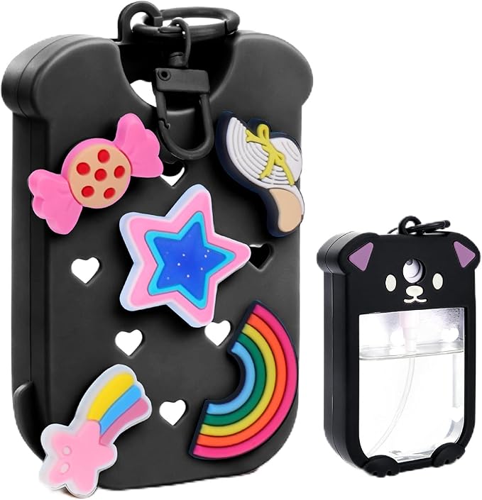 Mity rain Hand Sanitizer Spray Case Compatible With Touchland, Cute Silicone Hand Sanitizer Holder Keychain with 4 Charms, Portable Refillable Sanitizer Accessory, Gift for Women And Teens