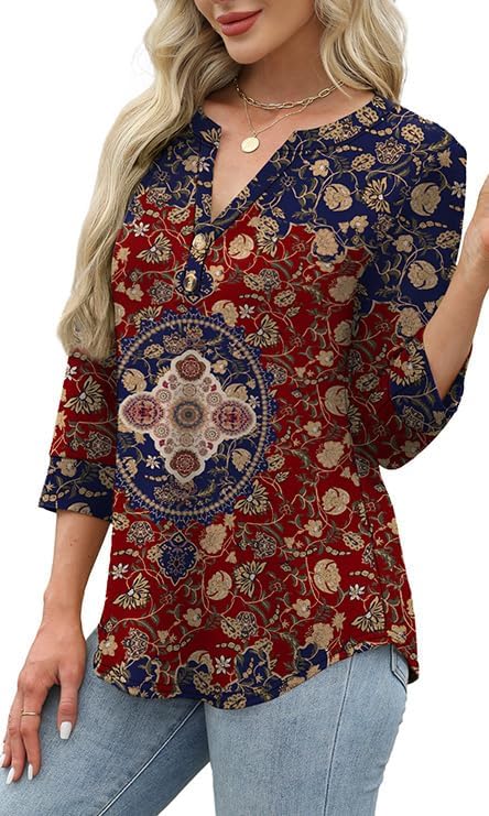 OFEEFAN Womens Tops 3/4 Sleeve Henley Shirts for Women Summer Outfits Fashion Clothing