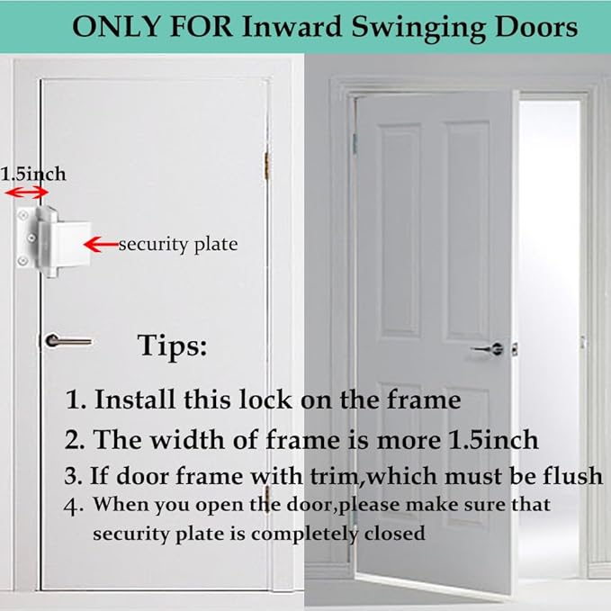 Home Security Door Lock,2 Pack Child Proof Door Reinforcement Lock with Upgraded Stainless Steel Screws for Inward Swinging Door,Privacy Door Latch Defend Home and Hotels