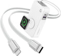RORRY Portable Charger, 10,000mAh 30W Fast Charging Power Bank with Built-in Retractable Cables, Travel Battery Pack for iPhone 17/16/15/14/13/12, Apple Watch, iPad and More, White