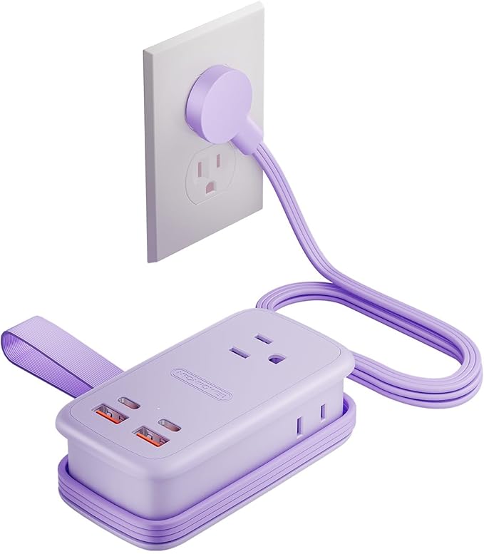 NTONPOWER GAN Ultra 65W USB Fast Charging Station, 7 in 1 Travel Power Strip with 3 Outlets 4 USB (2 USB C), Extension Cord 4ft, Cruise Essentials Compatible with MacBook, iPhone,Purple
