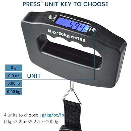 Digital Luggage Scale, 110lb Electronic Hanging Scale With Backlight Display for Travel, Portable Handheld Suitcase Scale With Hook for Outdoor Home Use
