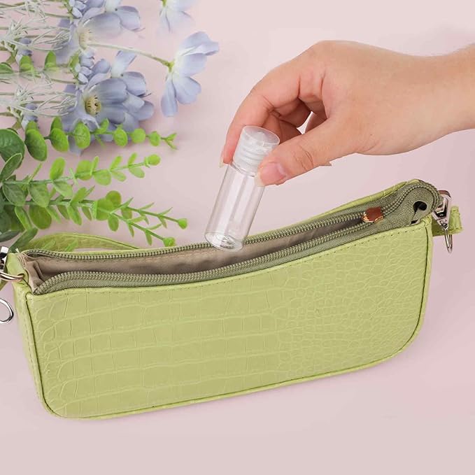 KALIONE Travel Size Make up Sample Containers, 12 Clear Plastic Mini Travel Bottles, 1/2 Oz, Leak Proof, User-Friendly, Versatile Usage for Travel Liquid Toiletries