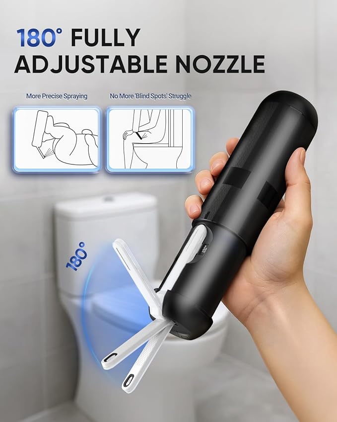 Portable Bidet for Travel - Electric Travel Bidet with 180° Adjustable Nozzle, 2 Spray Modes & IPX7 Waterproof | Rechargeable Personal Hygiene Solution for On-The-Go Adults
