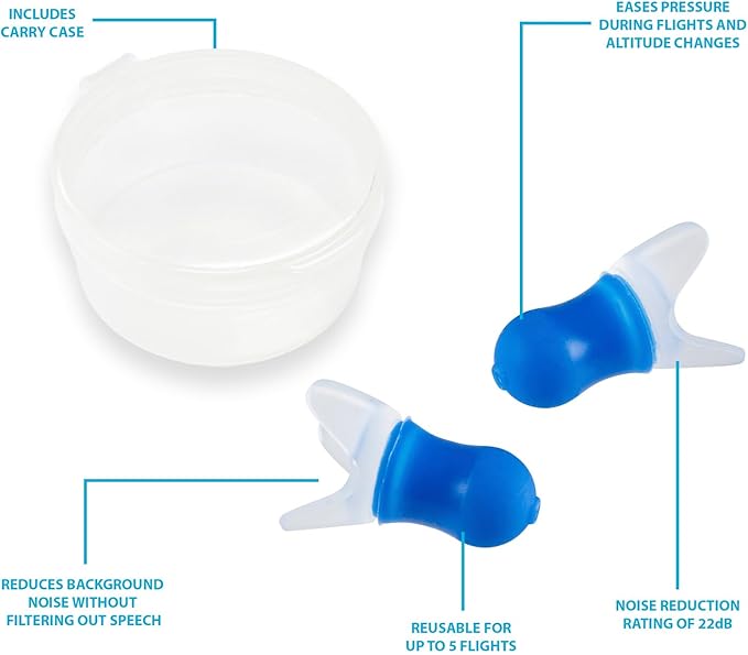 Lewis N. Clark Comfortable Noise Cancelling Ear Plugs for Airplane, Mountain Hiking, Sound Reduction + Altitude Sickness Relief with Included Reusable Travel Case, One Size