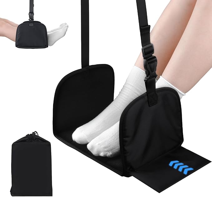 Foot Rest Airplane, Airplane Foot Hammock with Wider Support, Memory Foam Plane Footrest for Feet Leg Rest Hammock Comfortable Foot Sling for Long Flight Travel Essentials Plane Trip, Black