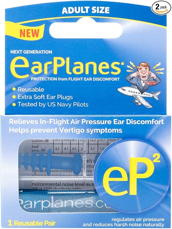EP2 by Cirrus Healthcare Second Generation EarPlanes Earplugs Ear Protection from Flight Air and Noise Sound (1 Reusable Pair)