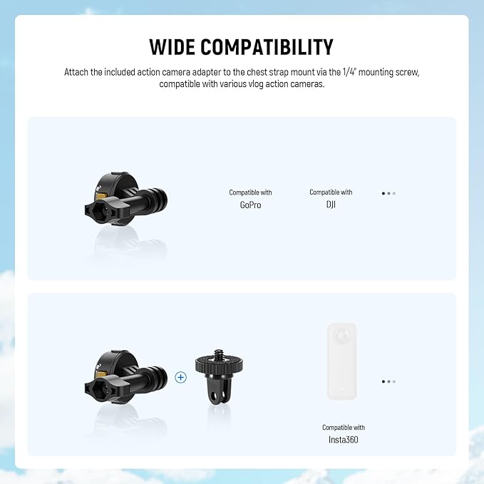 NEEWER Chest Mount Harness for Action Camera,Adjustable Hand Free Chest Strap Compatible with GoPro Hero DJI Osmo Insta360,Magnetic Release Action Camera Chest Mount for Point of View Video Vlog,GP25