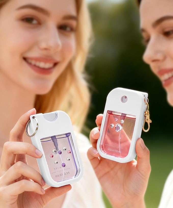 Silicone Case Compatible with Touchland Hand Sanitizer Spray 1 FL. OZ./30 mL, Stylish Hand Sanitizer Mist Accessory with Portable Keychain (White, 1 Pack)