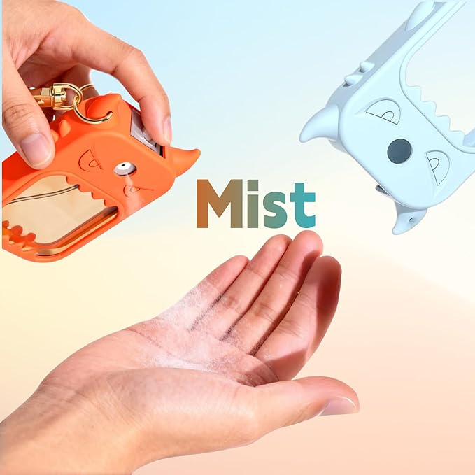 Hand Sanitizer Case Compatible with Touchland, Cute Monster Silicone Holder Keychain 1 Fl Oz, 2 Pcs Orange & Sky Blue