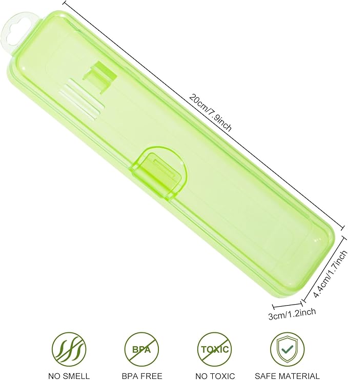Yeeco Toothbrush Case 2 Packs, Transparent Green Travel Size, Plastic Holder, 7.87 x 1.85 x 1.18 Inches Portable for Traveling