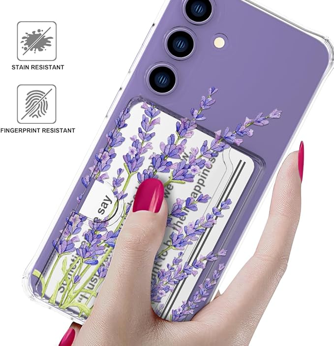 Compatible with Samsung Galaxy S24+ Plus / S25+ Plus Case Card Holder for Women Cute Design,Wallet Phone Cases Transparent Cool Kawaii Protective (Clear Purple Lavender)