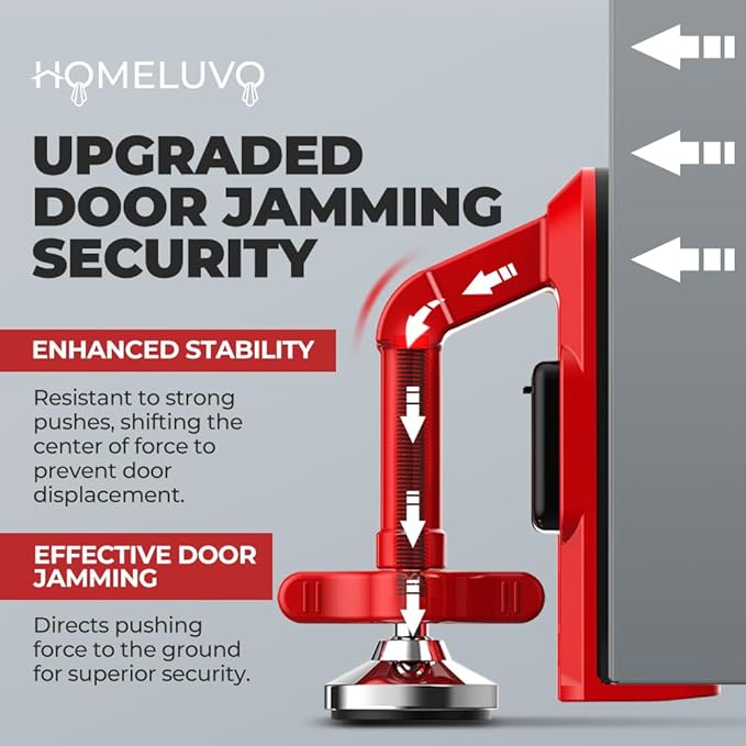 Portable Alarm Door Stopper - Strong Security Anti Theft Smart Lock for Travel Safety - Front Door Jammer Device for Apartment Hotel Home - No Drill Bottom Door Floor Blocker Brace with Siren