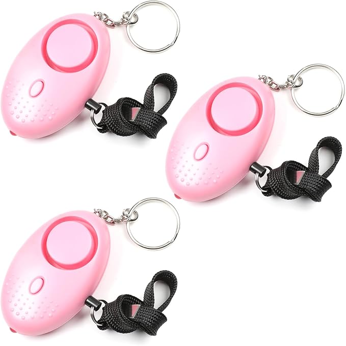 Othmro 3Pcs 120DB Personal Security Alarm Keychains Safe Sound Personal Alarms with LED Lights Emergency Safety Alarm Keychains for Women Men Children Elderly Bags Backpacks Suitcases Pink