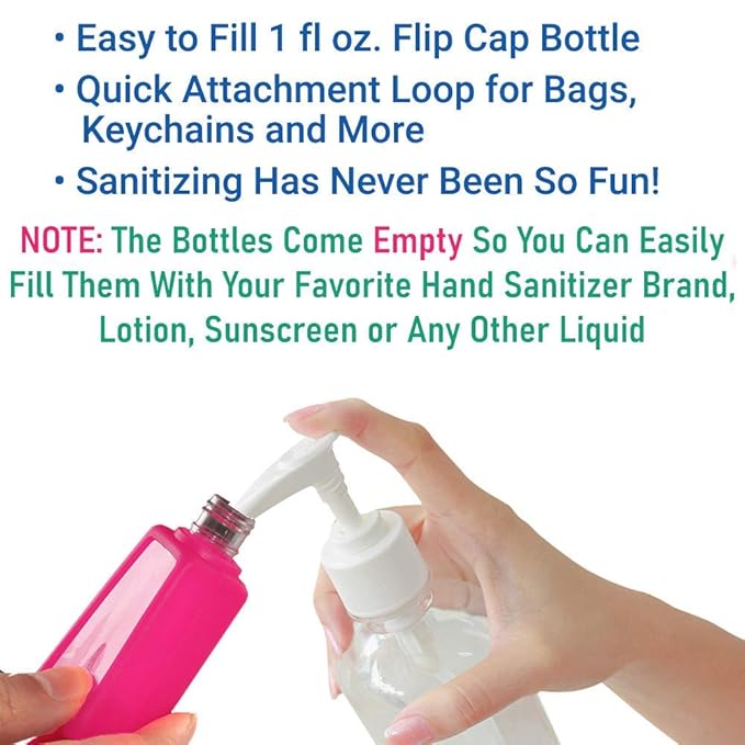 Color Land 4Pcs Unicorn Kids Empty Travel Bottles for toiletries Detachable Hand Sanitizer Holder with Silicone Case Leak Proof Travel Size Cartoon Cute Essentials Toiletries Refillable Containers