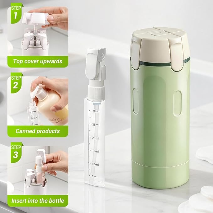 4 in 1 Travel Dispenser, 2026 New Travel Bottles for Toiletries, 4-in-1 Travel Refill Bottle Portable Travel Size Containers for Shampoo Lotion Conditioner Cream (White)