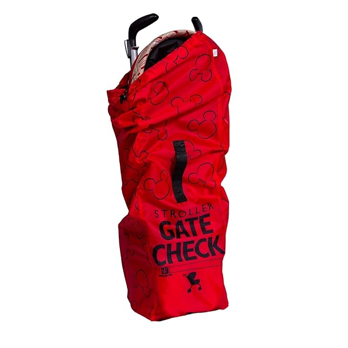 J.L. Childress Disney Baby Gate Check Bag for Umbrella Strollers - Travel Bag for Airplane, Fits Most Single Umbrella Baby Strollers, Airport Accessories for Gate Check - Mickey Mouse, Red