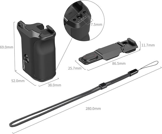 SmallRig Handle for DJI Osmo Action 6, Street Photography Side Grip with Shutter Button & Cold Shoe, Compatible with SmallRig Action 6 Cage 5887/5888, Wrist Strap Included for Street Photography-6259
