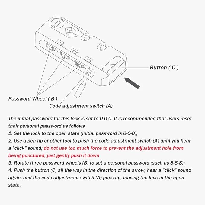 Travel Zipper TSA 007 Approved Luggage Code Lock, Backpack Anti Theft 3 Digit Combination Lock