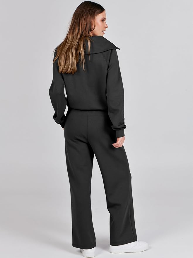 ANRABESS Women 2 Piece Outfits 2025 Fall Fashion Airport Wide Leg Pants Lounge Set Leisure Travel Vacation Clothes Sweatsuits