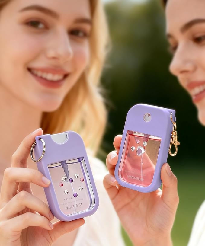 Silicone Case Compatible with Touchland Hand Sanitizer Spray 1 FL. OZ./30 mL, Stylish Hand Sanitizer Mist Accessory with Portable Keychain (Purple, 1 Pack)