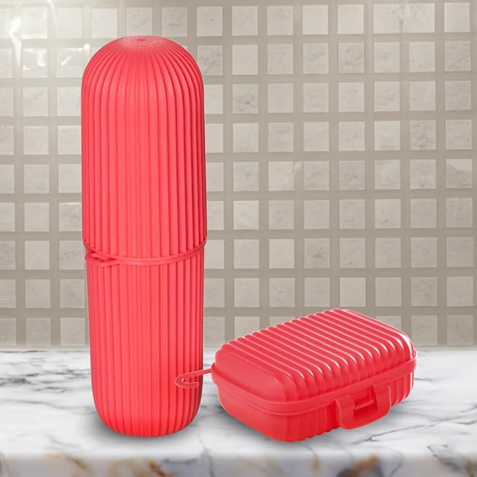 Travel Bottles Kit, Refillable & Leakproof, Toiletries Set with Large Toothbrush Case, Soap Holder and 3 Travel Size Containers 3oz each for Shampoo, Conditioner and Lotion, TSA Approved (Pink)