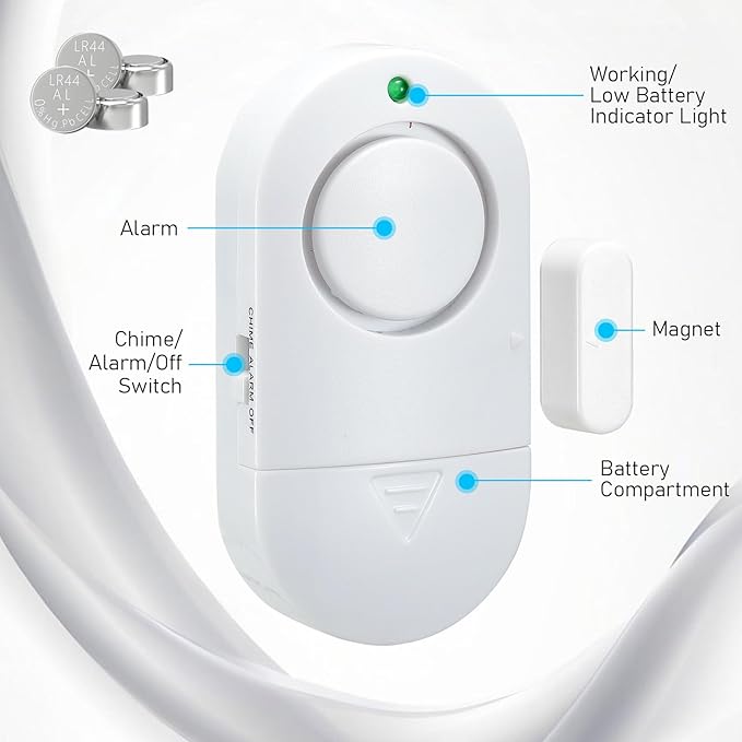 Door Window Alarm, Toeeson 120 DB Window Chime Alarms for Home, White Door Alarms for Kids Safety