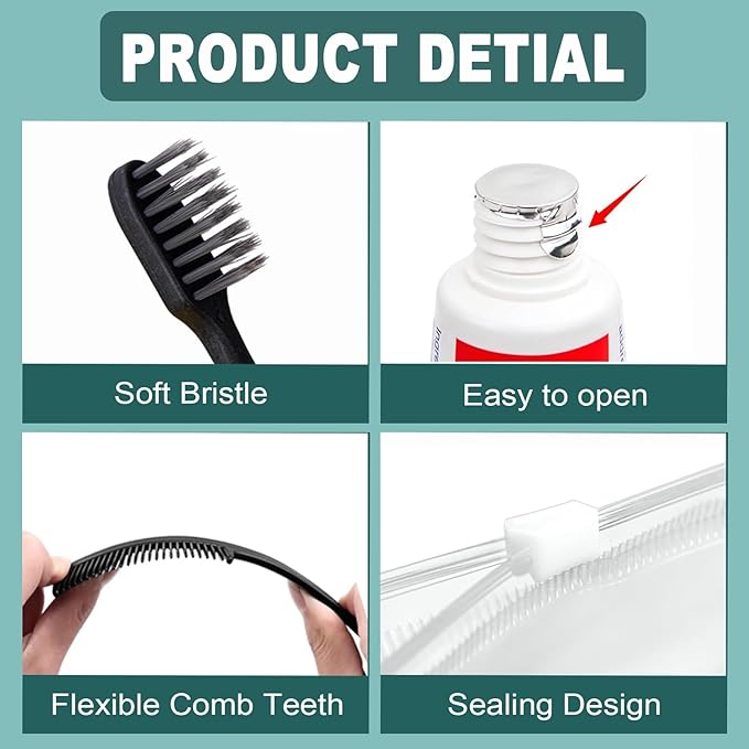 12 Sets Personal Hygiene Kit Bulk, Disposable Toothbrushes with Toothpaste, Comb, Shaving Razor, Towel, Cover, and Vanity Kit, Toiletry Kits Homeless Bulk Supplies for Women, Men, Travel, Homeless