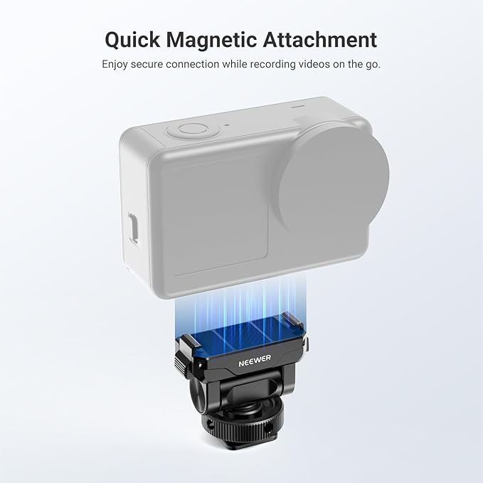 NEEWER Magnetic Quick Release Mount Compatible with DJI Osmo Action 6 Only, Action Camera Accessories with Universal Cold Shoe Adapter & 1/4" Thread, 160° Tilt, AC072 (Black)