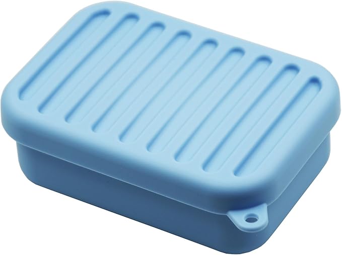 Leakproof Silicone Travel Soap Case,Portable Soap Box with Draining Layer for Shower,Bathroom,Camping,Hiking,Gym (Light Blue)