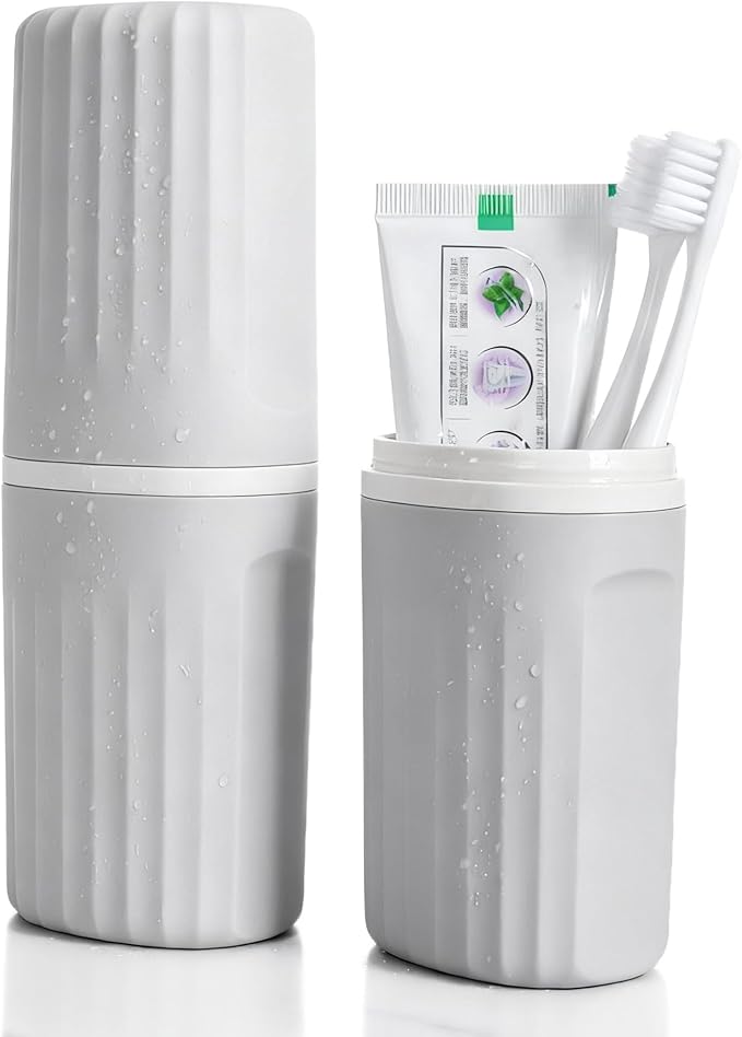 Toothbrush Travel Case, 2 in 1 Compact Travel Toothbrush Holder with Mouthwash Cup, Portable Toothbrush and Toothpaste Travel Case for Camping, Business Trip, School, Bathroom