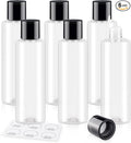 ZEJIA Clear 200ML/6.8OZ Travel Size Toiletries, 6 Pack Plastic Travel Bottles, Double Leak Proof Travel Size Containers for Shampoo, Lotion, Body Wash, Refillable Empty Travel Bottles with 6pcs Labels