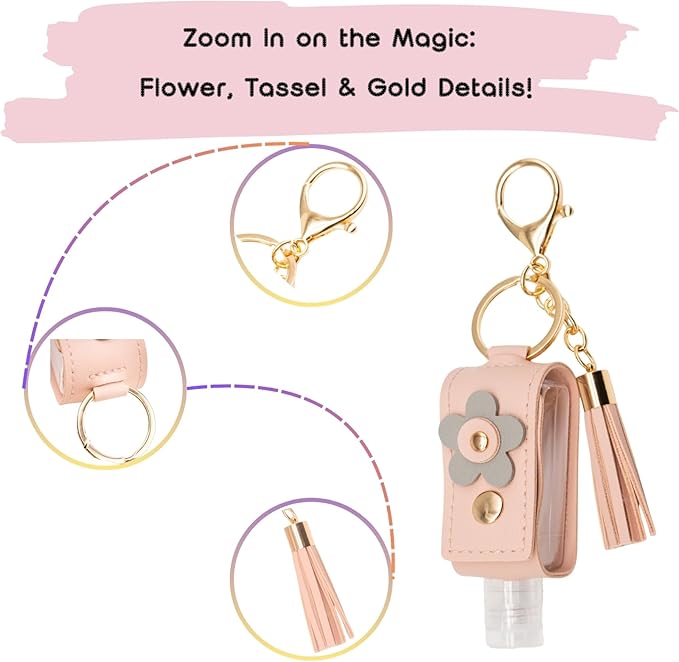 3 Pack Travel Hand Sanitizer Keychain Holders, 1.12oz Leak-Proof Bottles for Lotion & Essentials (Sky Blue, Pink, Lavender Purple)