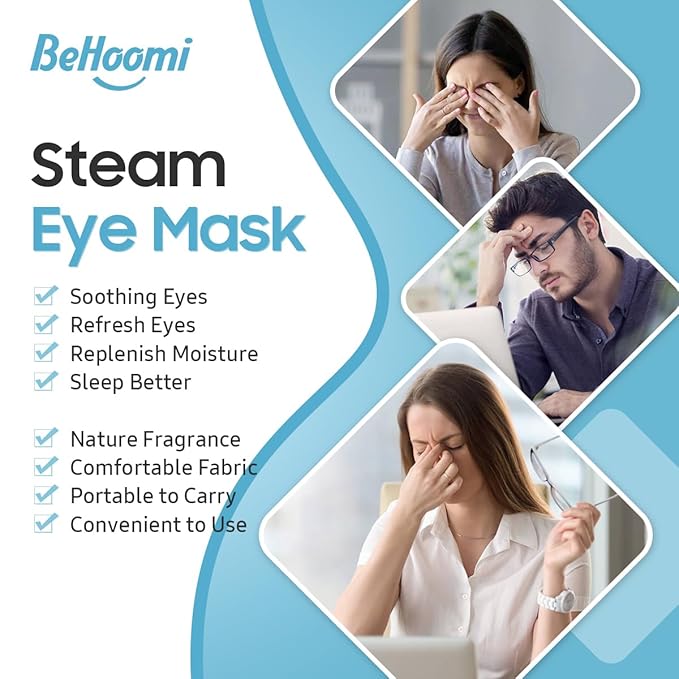 BeHoomi 20Packs Steam Eye Mask, Heated Eye Mask Warm Compress for Eyes, Disposable Self Heating Steam Mask for Home, Sleep, Spa, Travel Essentials & Relaxation Gifts, Valentine's Day Gifts (Jasmine)